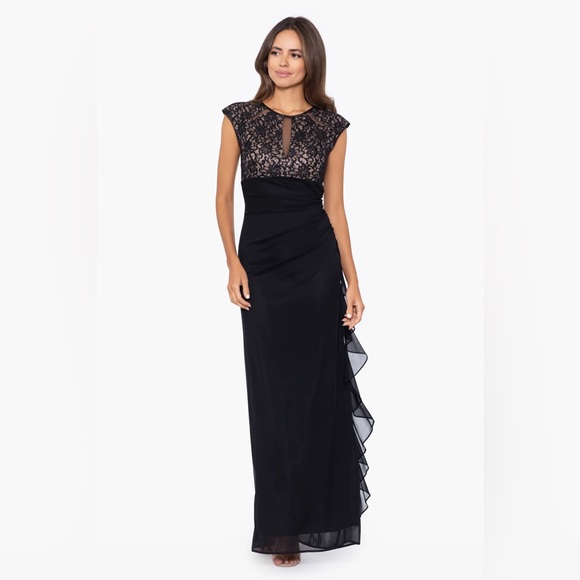Betsy & Adam Elegant Black Lace Maxi Dress - Picture 4 of 6